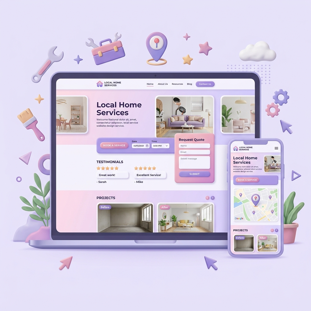 Local service business website with booking, Google Maps, reviews, and quote request form